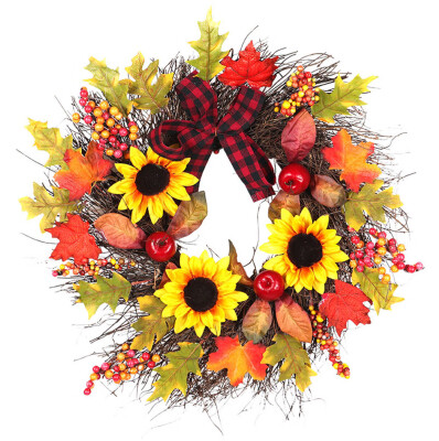 

〖Follure〗45cm Sunflower Maple Bow Maple Leaf Fall Door Wreath Door Wall Ornament Christma