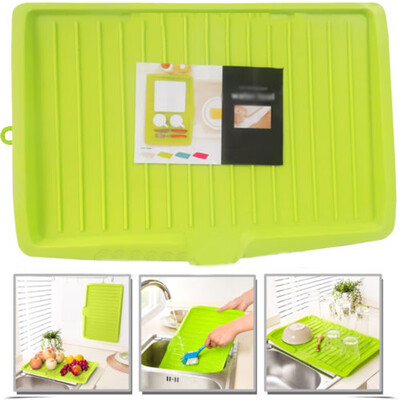 

Plastic Worktop Dish Drainer Drip Tray Large Kitchen Sink Drying Rack Holder Set