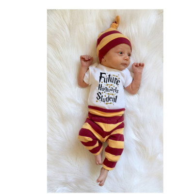 

3PCS Newborn Baby Boy Top Rompers Pants Leggings Hat Striped Outfits Set Clothes