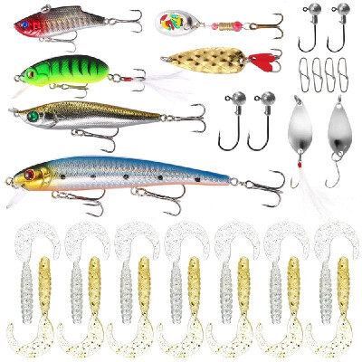 

30pcs Fishing Lures Kit Fishing Tackle Box with Jig Head Hooks Soft Baits Hard Baits Spoon Lure