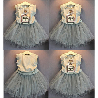 

Girls Toddler Pageant Party Outfits Sleeveless Vest Tops & Tutu Skirt Dress 2-7Y