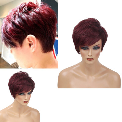 

〖Follure〗Fashion Lady Women Natural Short Red Wavy Wig Humen Hair Curly Synthetic Wigs