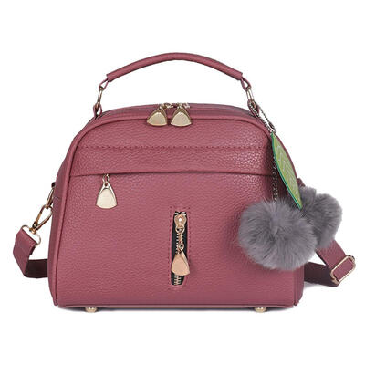 

Pure Color Leaf Hair Ball Decor Shoulder Handbags Women Small Crossbody Bag