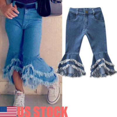 

US Toddler Baby Girls Long Pants Jeans Denim Flare Trousers Full Length 2-7Y