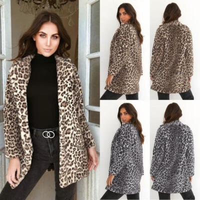 

Womens Winter Leopard Fluffy Tops Fleece Fur Jacket Coat Ladies Cardigan Outwear