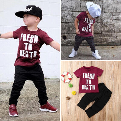 

2Pcs Toddler Kids Baby Boys Short Sleeve Tops T-shirt Long Pants Outfits Clothes