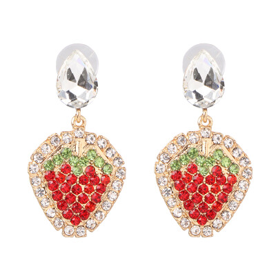 

INS 2019 Summer Fruit Earrings for Women Pineapple Crystal Dangle Drop Earrings Raffia Handmade Woven Statement Jewelry