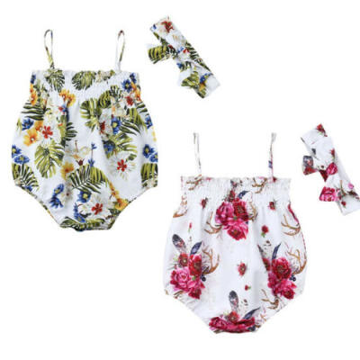 

USA Newborn Baby Girl Floral Romper Bodysuit Jumpsuit Headhand Outfits Clothes