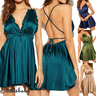 

Sexy Womens Satin Silk Sleepwear Pajamas Nightdress Lingerie Night Dress Skirt
