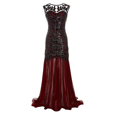 

〖Follure〗Women Vintage 1920s Sequined Patchwork Sleeveless Maxi Long Evening Prom Dress