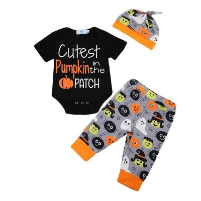 

Newborn Baby Boy Clothes Pumpkin Halloween Bodysuit RomperPantsHat Outfits Set