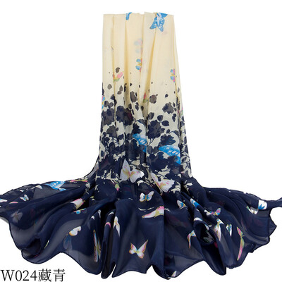 

Womens seaside holiday sunscreen chiffon beach towel garden butterfly print silk scarf shawl wholesale W024