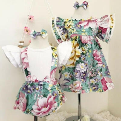 

Little Sister Baby Girl Tops Shorts Big Sister Kids Dress Flower Clothes Outfits