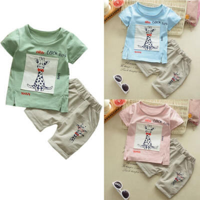 

New Toddler Kids Baby Boys Clothes Giraffe Print Outfits Set T-Shirt Shorts Tops