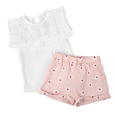 

2PCS Kids Baby Girls Summer Flower Outfits Set Sleeveless T-shirtShort Pants