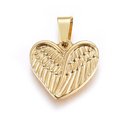 

304 Stainless Steel Pendants Heartb with Wing Golden 16x18x35mm Hole 8x4mm