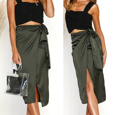 

Roseonmyhand Fashion Women Sexy England Solid Split Bow Bandage Evening Party Skirt