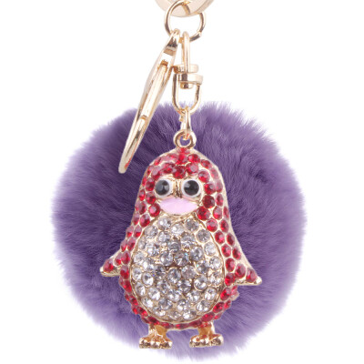 

Rex rabbit fur ball keychain rhinestones small penguin handbags pendant fashion personality key chain