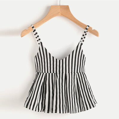 

Nomeni Women Fashion Sleeveless V-Neck Striped Printed Babydoll Camis Tank Tops Vest