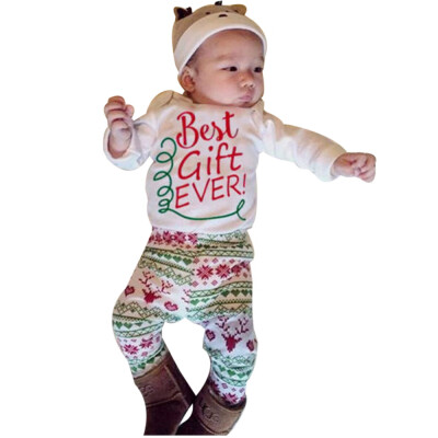 

4PCS Baby Boy Girl Christmas Gift Outfits Romper Deer Pants Legging Clothes Set