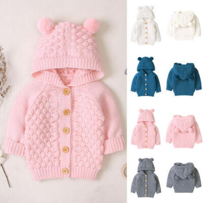 

Kids Baby Girls Autum Winter Warm Button Hooded Coat Outerwear Jacket US