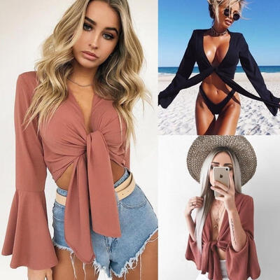 

Fashion Women Casual Tank Crop Tops Vest Blouse Off Shoulder Long Sleeve T-Shirt