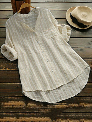 

Womens Striped V Neck Baggy Blouse Ladies Casual Loose Tunic Tops Plus Size