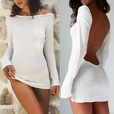 

New Womens Summer Long Sleeve Casual Evening Cocktail Short Mini Backless Dress