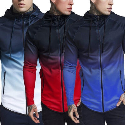 

New Style Cool Gradient Print Zipper Hooded Coat for Men Fleece Sweatshirts Jumper Jacket Coat