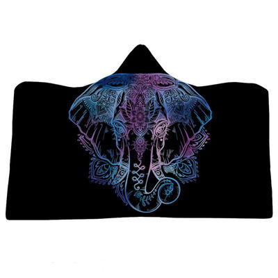 

Winter Thick Hooded Blanket Soft Throw Towel Wolf Alien Printed Warm Wearable Blanket Fleece Plush Cloak Throw Blanket