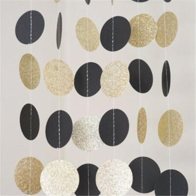 

10 FT Black&Gold Glitter Circle Polka Dots Paper Garland Party Decor Banner