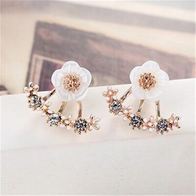 

oLARU Jewelry Popular in Korea Flower Crystal Stud Earring For Woman New Ear hanging Bib Earrings wholesale Pirce Bijoux Elegant