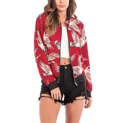 

Women Warm Winter Long Sleeve Zip Up Jacket Printed Baseball Outwear Tops Coat