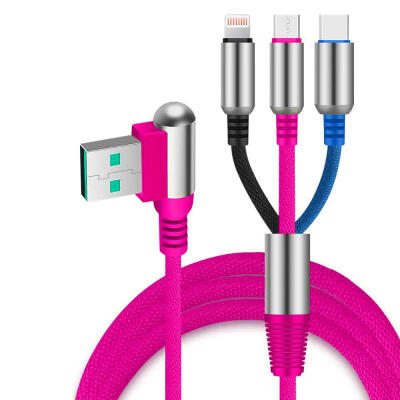 

Universal 3-in-1 1m USB To Micro USB Lightning Type-C 24A Fast Charging Cable Bullet Data Cord For IPhone Android Phones-1m