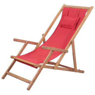 

Folding Beach Chair Fabric&Wooden Frame Red