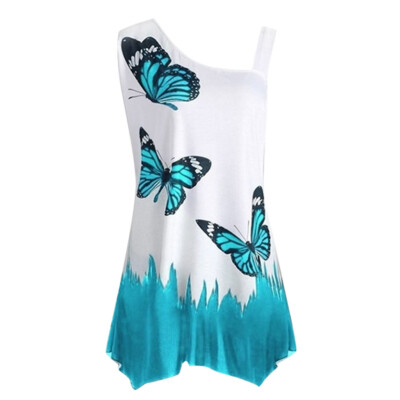 

Starmoon Large Size Women Butterfly Printing T-Shirt Sleeveless Blouse