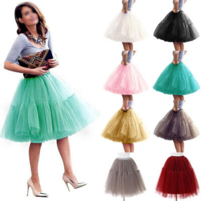 

Women 5 Layers Tulle Skirt Vintage Dress 50s Rockabilly Tutu Petticoat Ball Gown