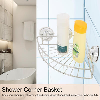 

Greensen Stainless Steel Bathroom Wall Mounted Suction Shower Corner Basket Storage Shelf Drill Free Shower Corner Storage Shelf