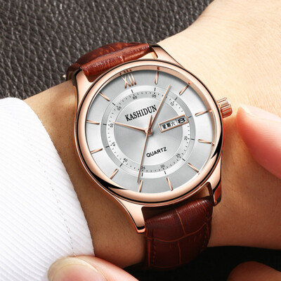 

Authentic Caseton fashion business double calendar belt quartz watch fine steel mens watch waterproof student watches men