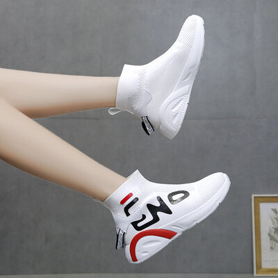 

Inside-raised socks shoes womens autumn high-top breathable short boots high heels thick soles all-round sports shoes