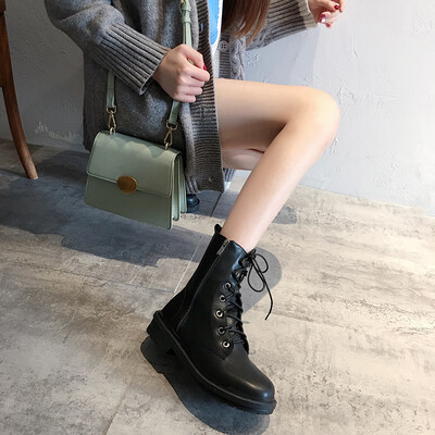 

Ins Martin Boot Girls new Korean version of the front tie with round head short boots student side zipper thick heel locomotive b