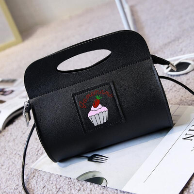

Cute Women Shoulder Bag PU Leather Cake Print Pattern Casual Small Party Tote Handbag BlackWhite