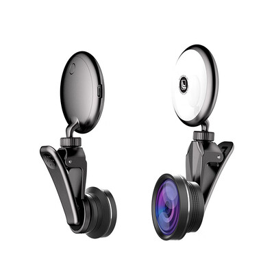 

RK19S LED Selfie Flash Light Fill Light Warm&Cold Bulbs With Wide Angles Fisheye Marcro Lens 360 Rotation For iPhone X8 Phones
