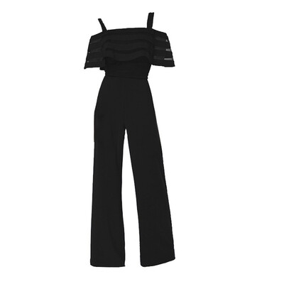 

Starmoon Womens Fashion High Waist With Cold Shoulders Solid Color Wide Leg Jumpsuit
