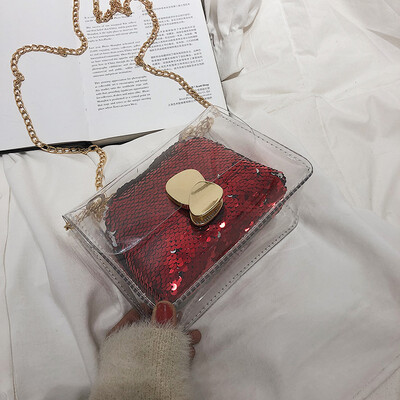

Advanced sense bag foreign chic chain bag 2019 new red jelly transparent bag shoulder bag messenger bag