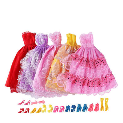 

5pcs Multi Layers Princess Dresses10pairs Shoes for 30cm Dolls Clothes