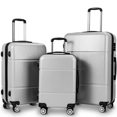 

GLOBALWAY 3Pc Luggage Set 20" 24" 28" Trolley Suitcase w TSA Lock-Silver Gray