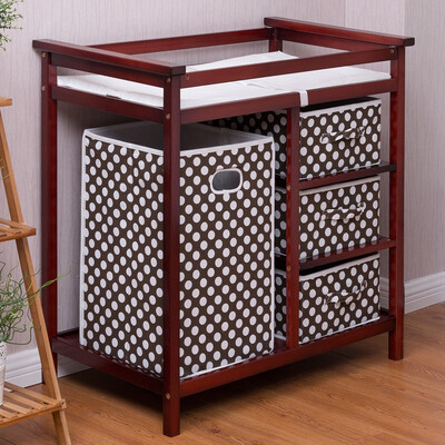 

2 Colors Baby Diaper Storage Changing Table w 3 Baskets-Cherry