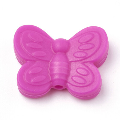 

Food Grade Environmental Silicone Beads Chewing Beads For Teethers DIY Nursing Necklaces Making Butterfly Magenta 20x25x6mm