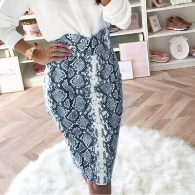 

Roseonmyhand Women Fashion Sexy Snake Print High Waisted Pencil Skirt Hip Skirt